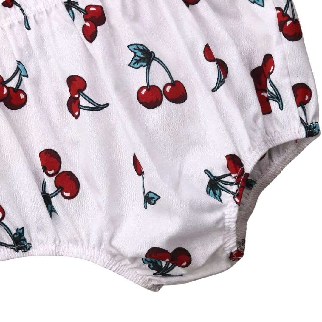Cherry Ruffle Romper | Cute Baby Girl Outfit with Matching Headband - Lulu Babe