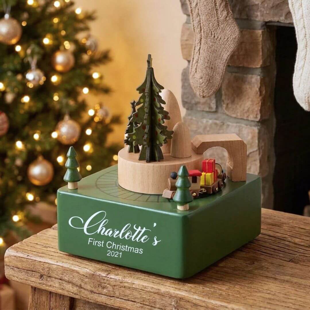Personalised Christmas music box with moving train