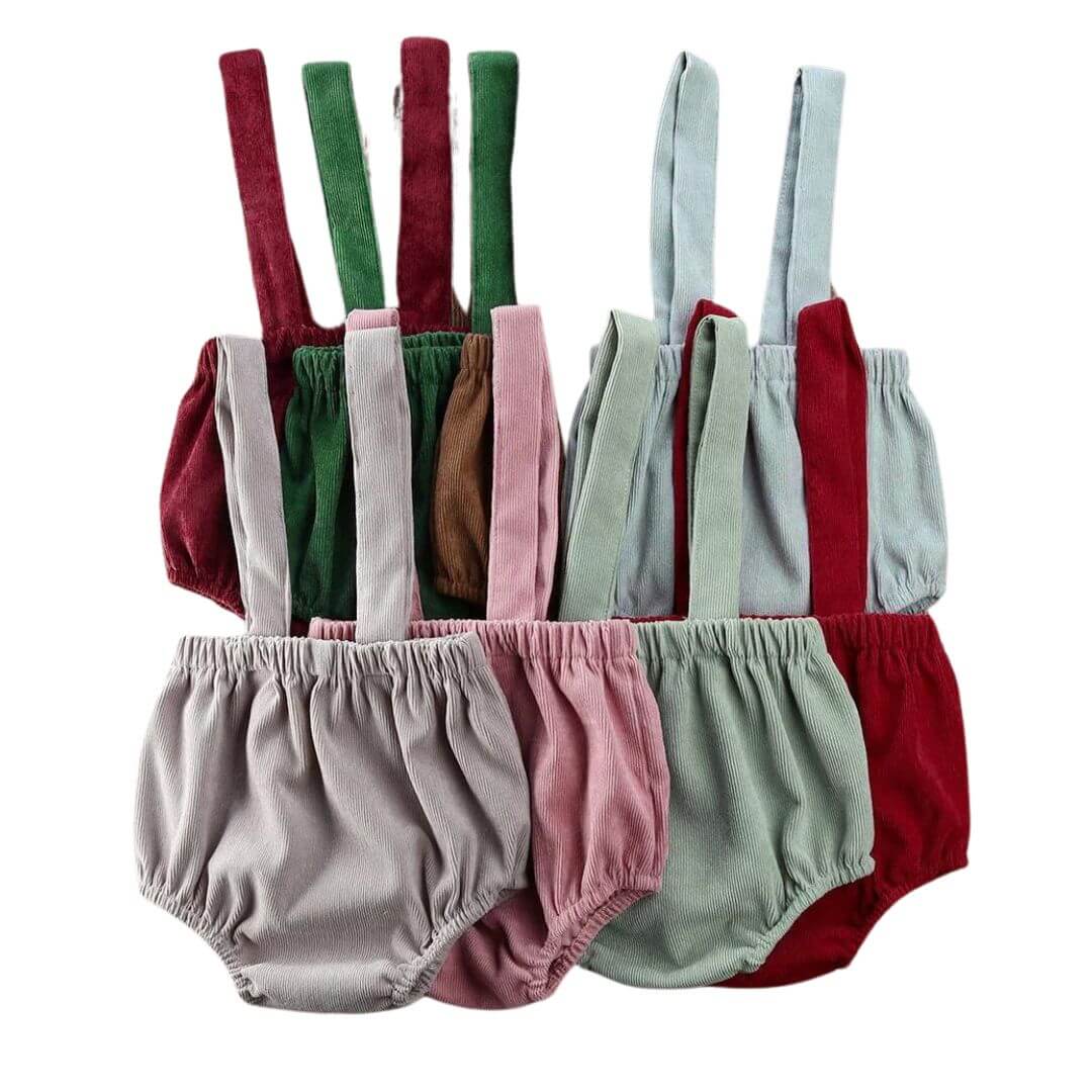 Corduroy Baby Suspender Shorts | Vintage Style for Baby Boys & Girls - Lulu Babe