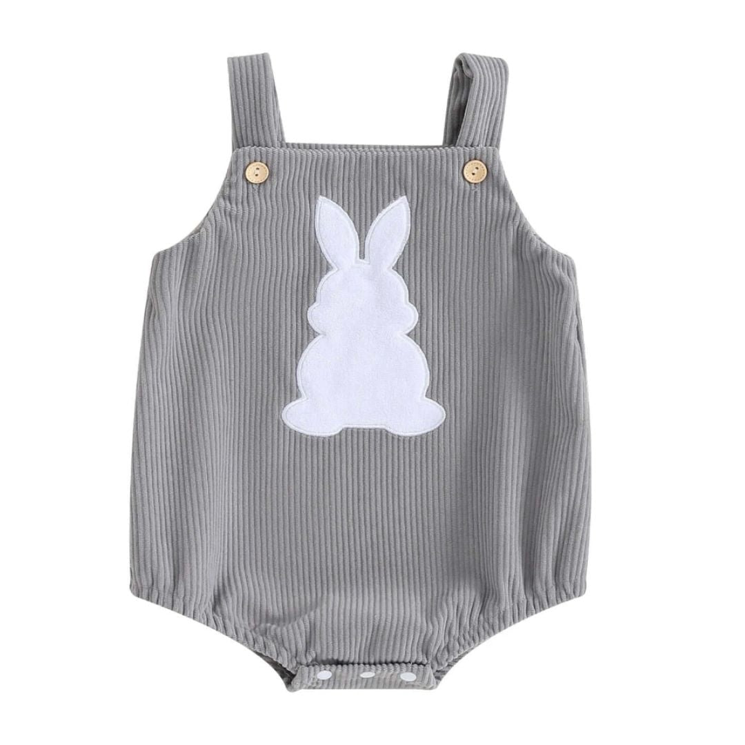 Corduroy Bunny Baby Romper | Cute Easter Baby Outfit in Pink or Grey - Lulu Babe