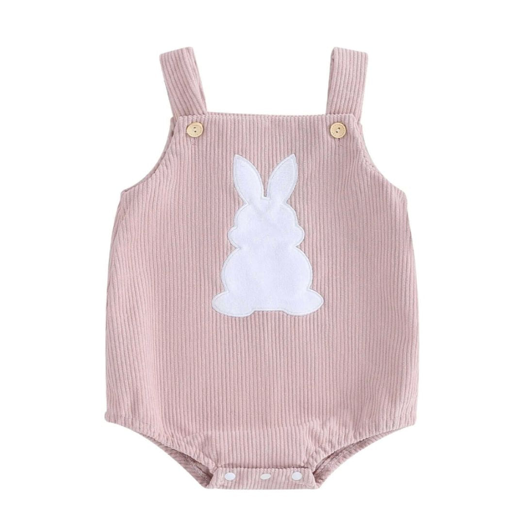 Corduroy Bunny Baby Romper | Cute Easter Baby Outfit in Pink or Grey - Lulu Babe