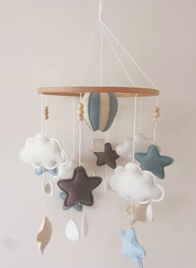 Hot Air Balloon Baby Cot Mobile - felt and wood