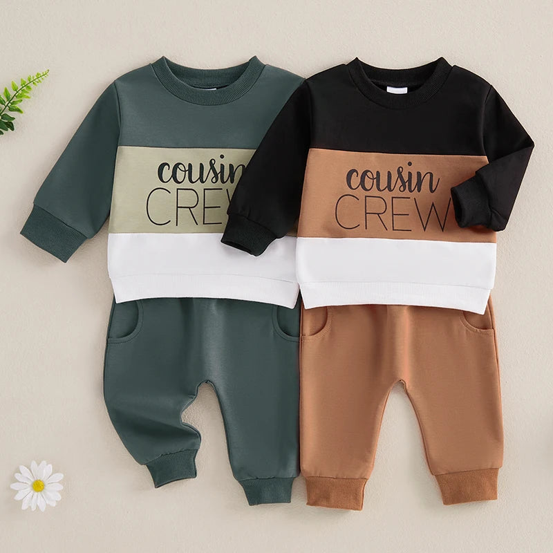 Cousin Crew tracksuit set for babies and toddlers aged 0-3 years styled flat lay