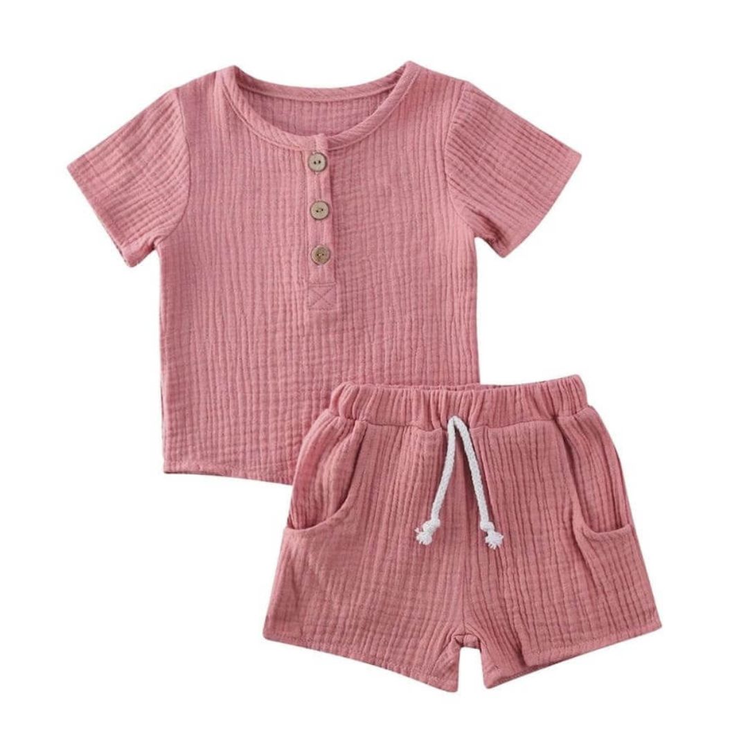 Muslin Toddler Outfit | Unisex Matching Top & Shorts Set - Lulu Babe
