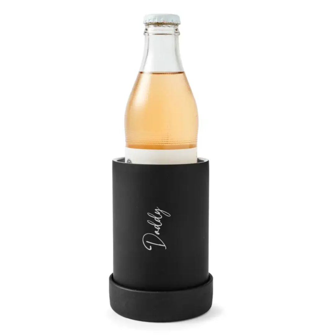 Personalised stainless steel stubby holder with bottle, perfect gift for Dad