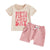 Daddy's First Father's Day Outfit for baby girl, with slogan tee and pink shorts