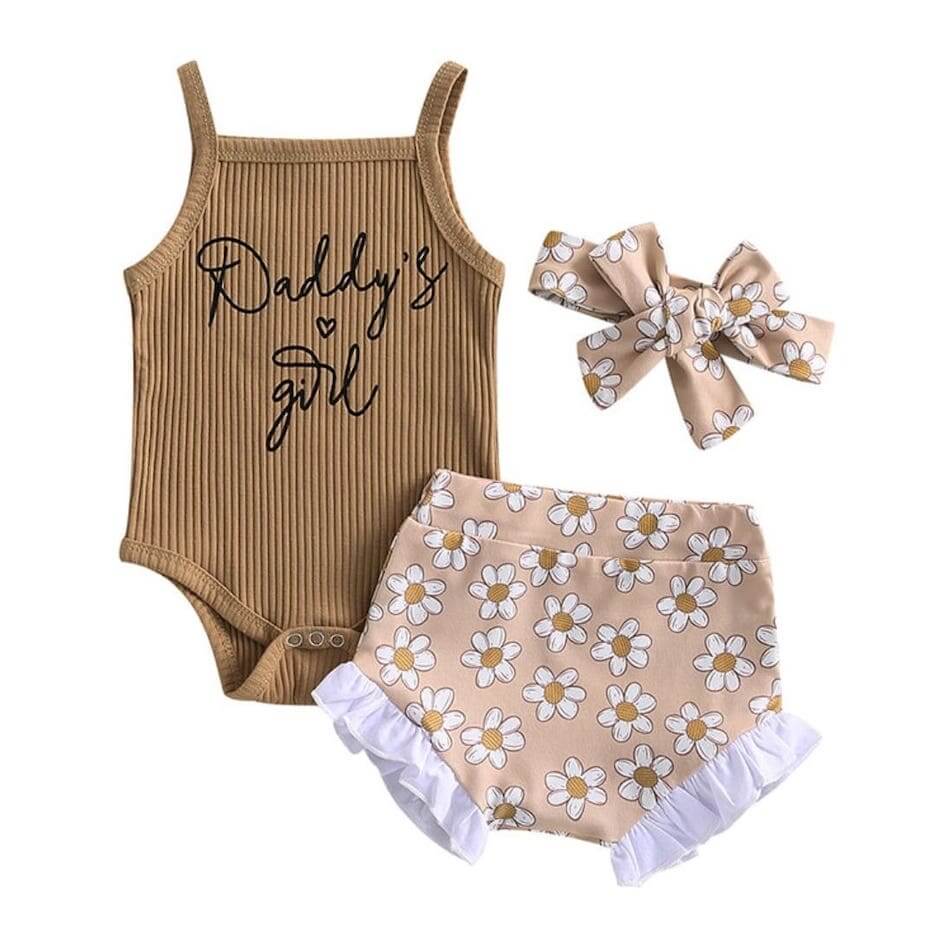 Daddy&#39;s Girl Baby Outfit | Ribbed Onesie &amp; Floral Shorts Set - Lulu Babe