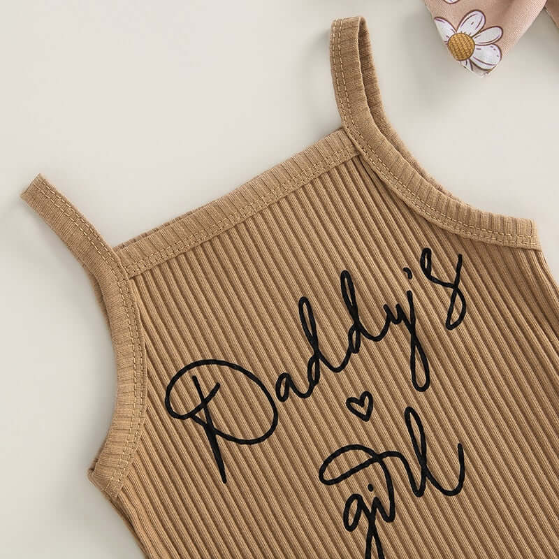 Closeup of ribbed sleeveless top from Daddy's Girl Baby Romper & Shorts Outfit 