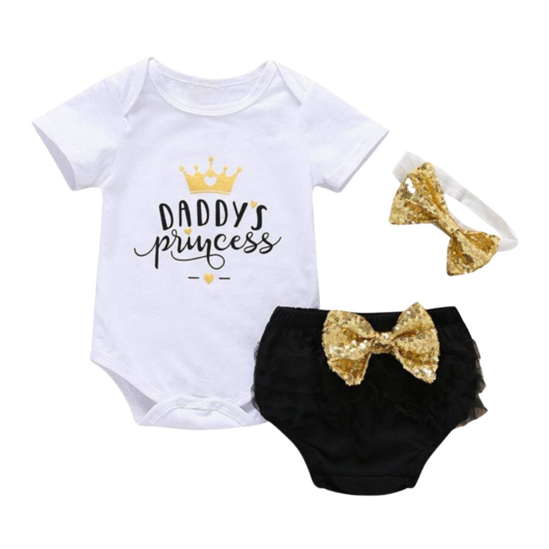Daddy&#39;s Princess Set | Baby Girl Outfit with Sequin Bows - Lulu Babe