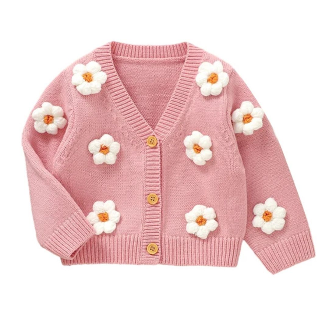 Daisy floral cardigan for baby & toddler girls - pink
