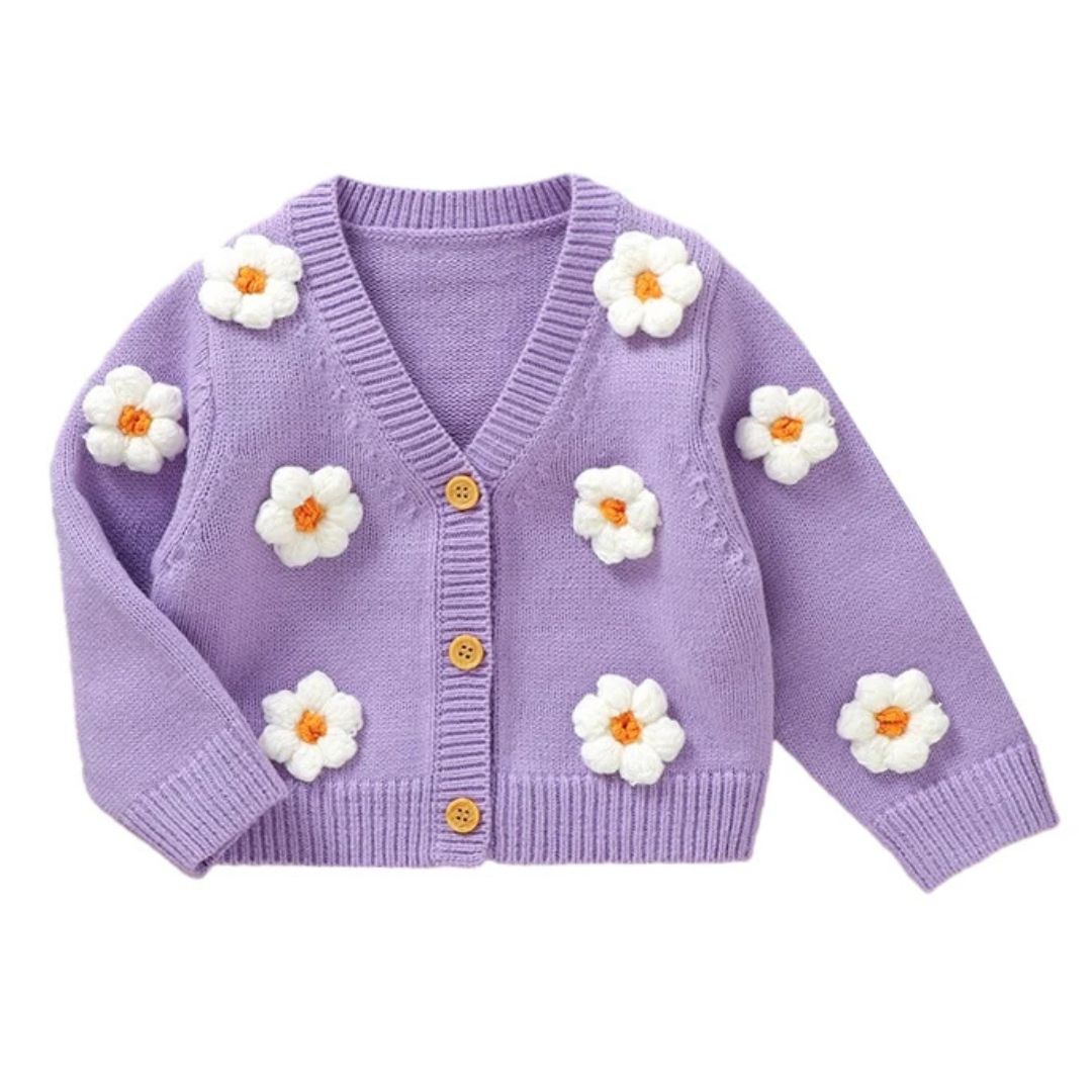 Daisy floral cardigan for baby &amp; toddler girls - purple