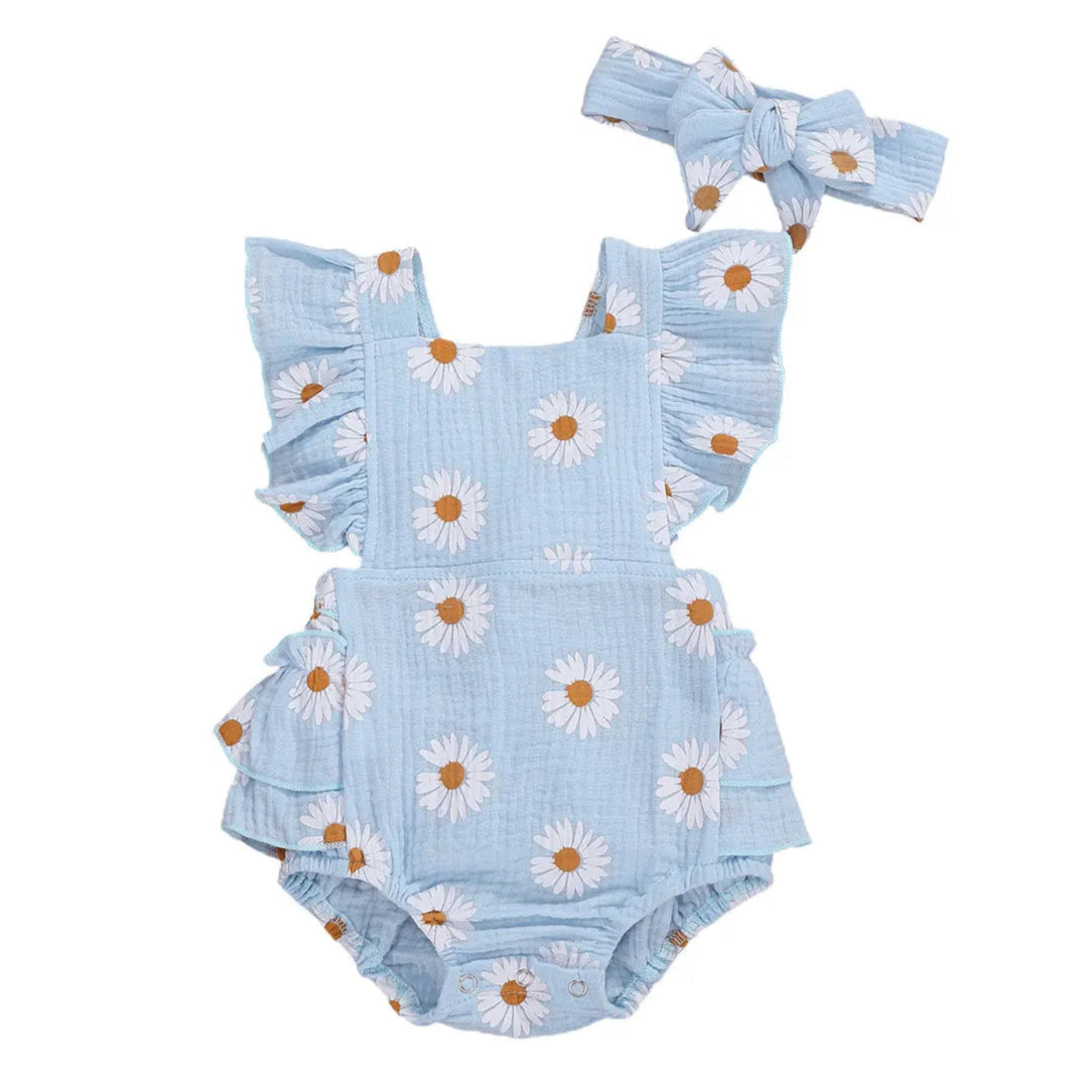 Daisy Ruffle Romper | Pastel Floral Baby Girl Outfit - Lulu Babe