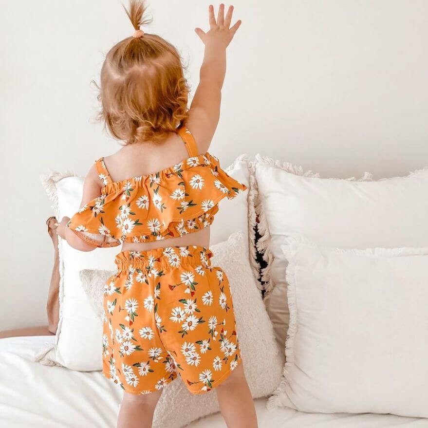 Daisy Girls Summer Set | Off-Shoulder Top & High-Waist Shorts - Lulu Babe