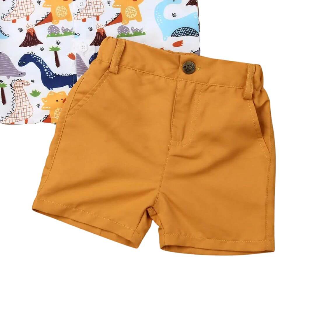 Dinosaur Collared Shirt Set | Toddler Boy Special Occasion Outfit - Lulu Babe