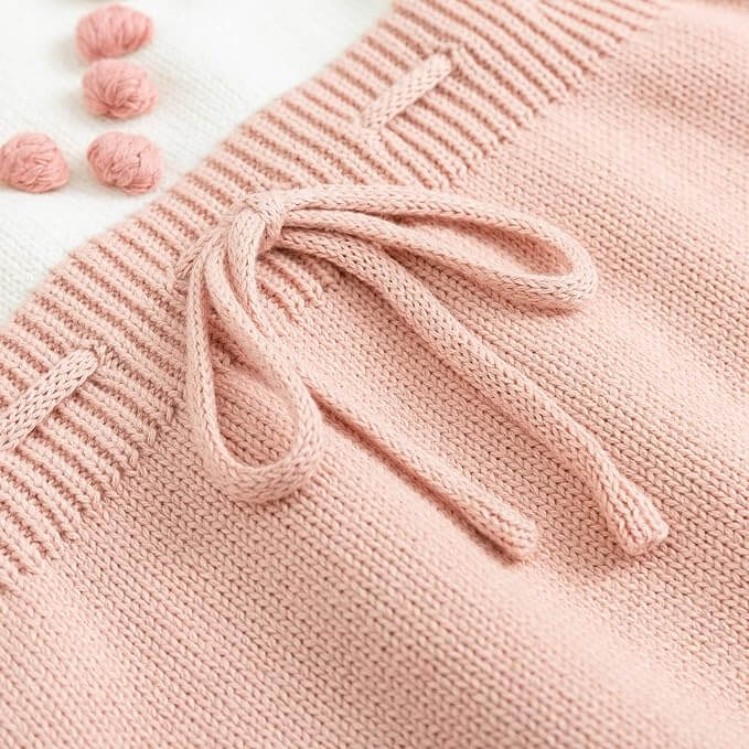 Emily Knit Baby Romper Pink | Winter Romper with Pom Pom Heart - Lulu Babe