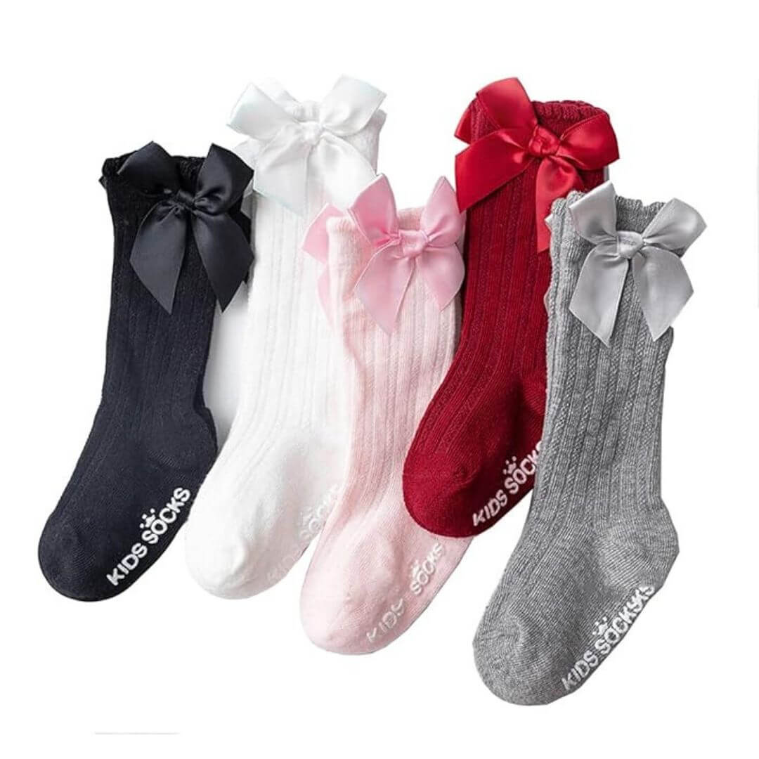 Elodie Bow Socks | Adorable Knee-High Baby Socks - Lulu Babe