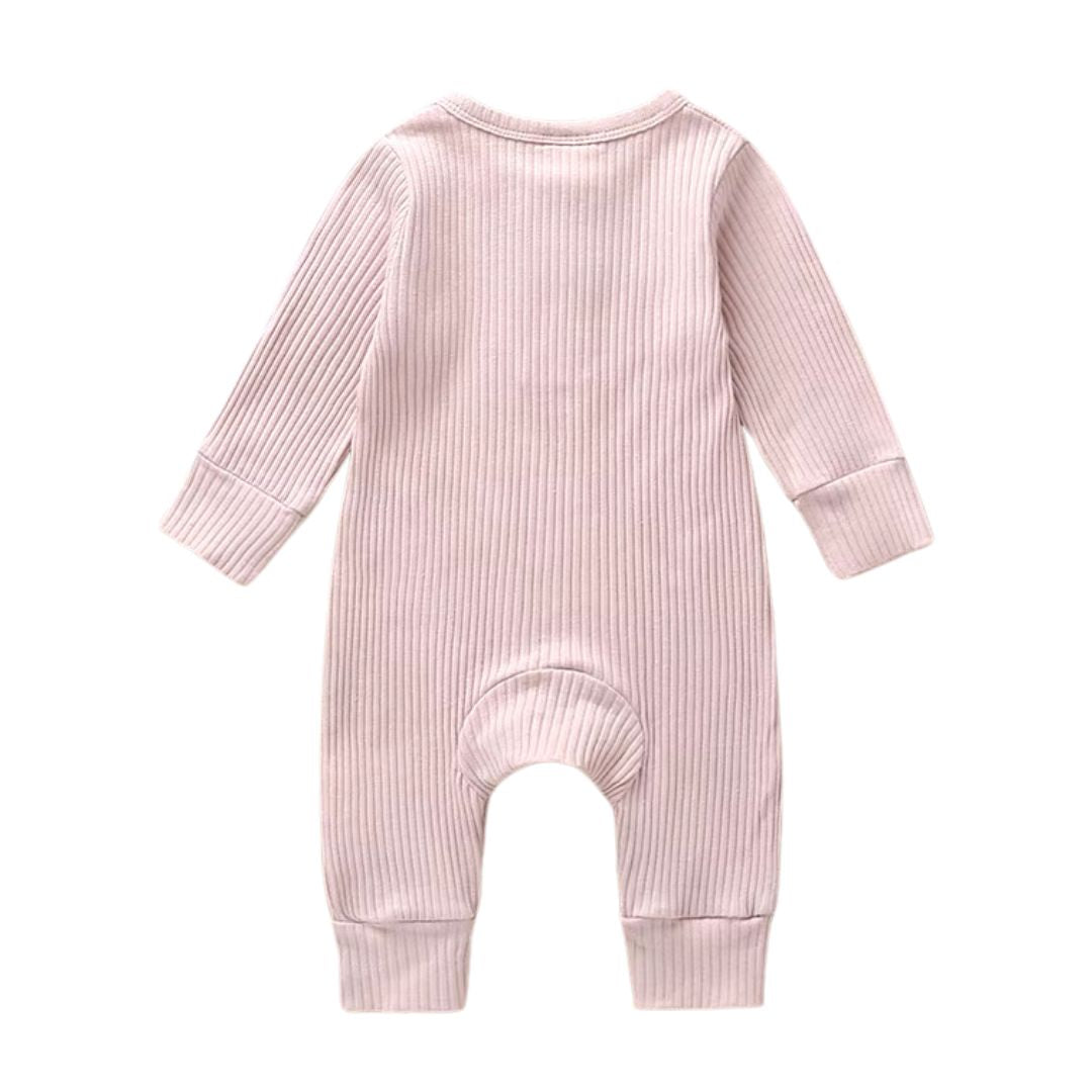 Ribbed Long Sleeve Baby Onesie - blush link - back view
