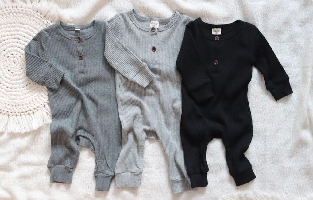 Essentials Ribbed Baby Romper | Unisex Long-Sleeve Onesies in black & light grey - Lulu Babe