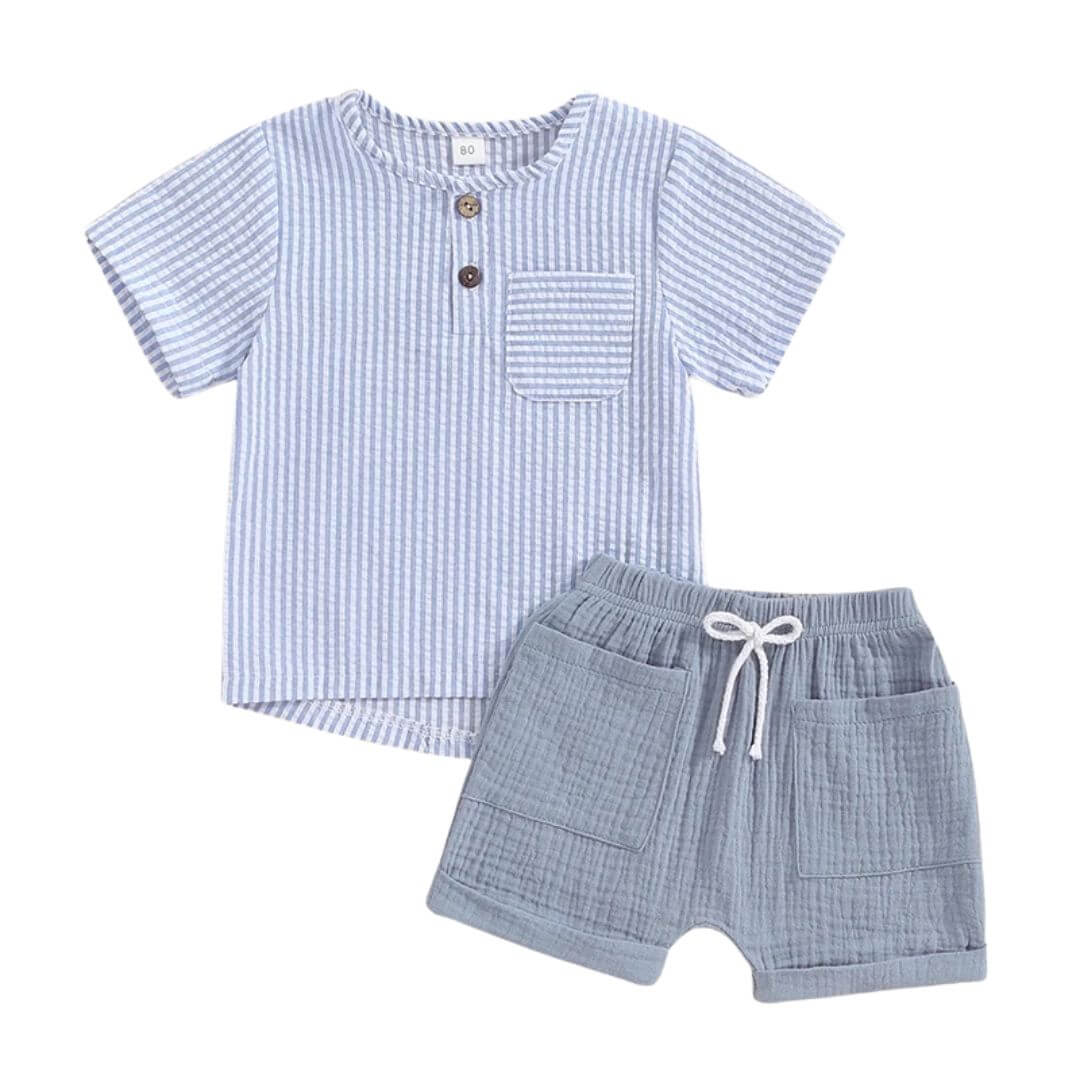 Ethan Muslin Summer Set in blue | Breathable Baby & Toddler Outfit (6M-4Y) - Lulu Babe
