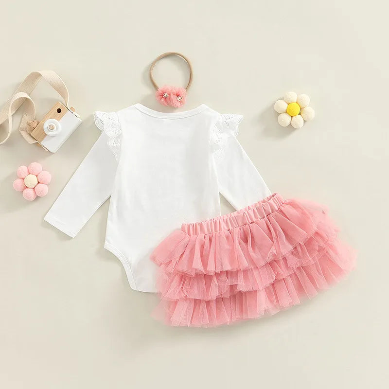 Baby girl first birthday outfit with tutu skit - back