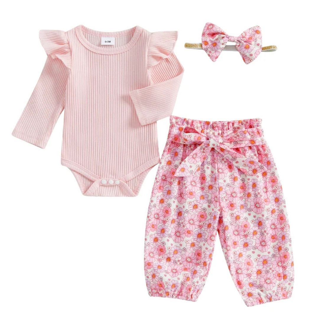 Floral Flutter Set | Adorable 3-Piece Baby Girl Outfit - Lulu Babe