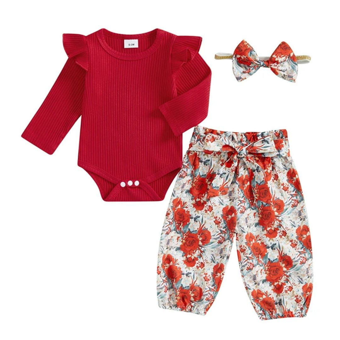 Floral Flutter Set | Adorable 3-Piece Baby Girl Outfit - Lulu Babe