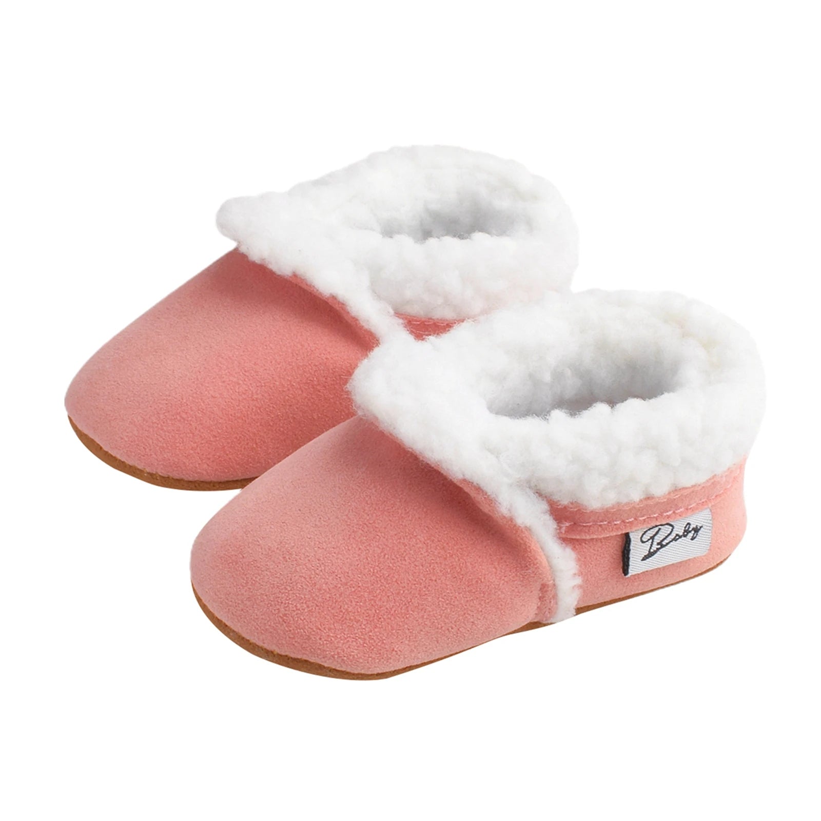Fluffy baby moccasins in pink
