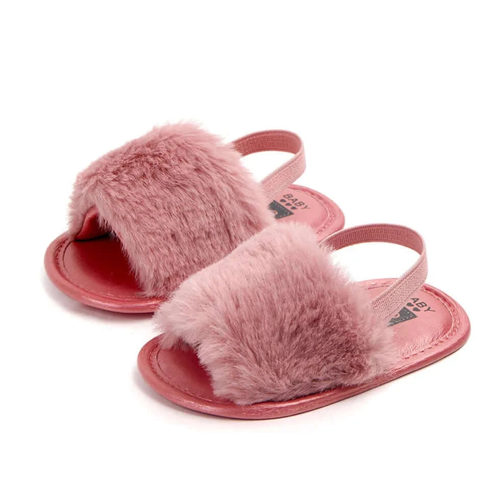 Fluffy Slingback Baby Slides