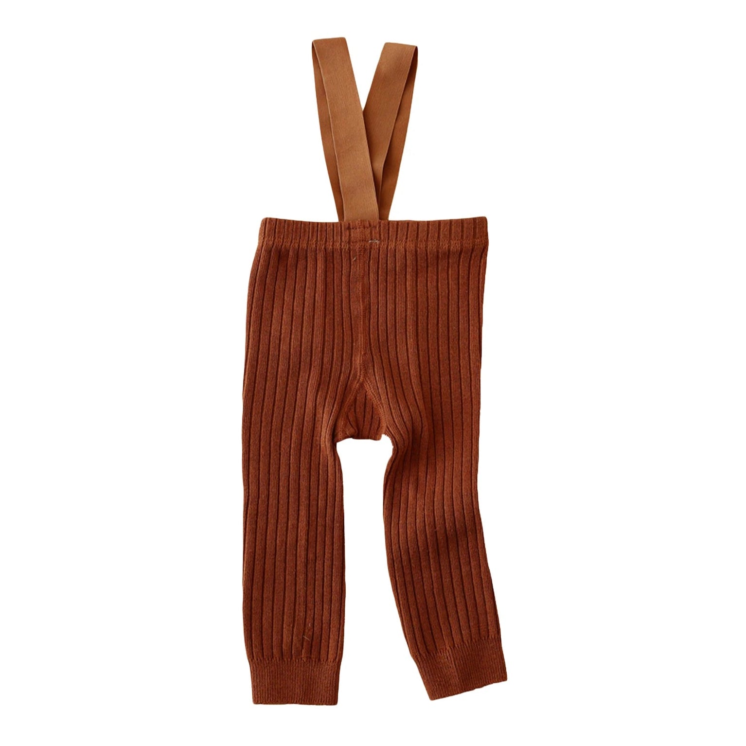 Ribbed baby suspender leggings in cinnamon