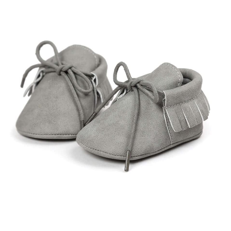 Grey Baby Moccasins – Soft & Stylish Unisex Baby Shoes | Lulu Babe