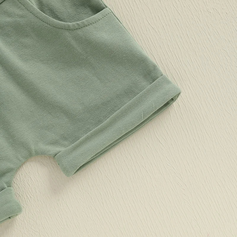 "Handsome Just Like My Daddy" baby boy outfit - closeup of green shorts