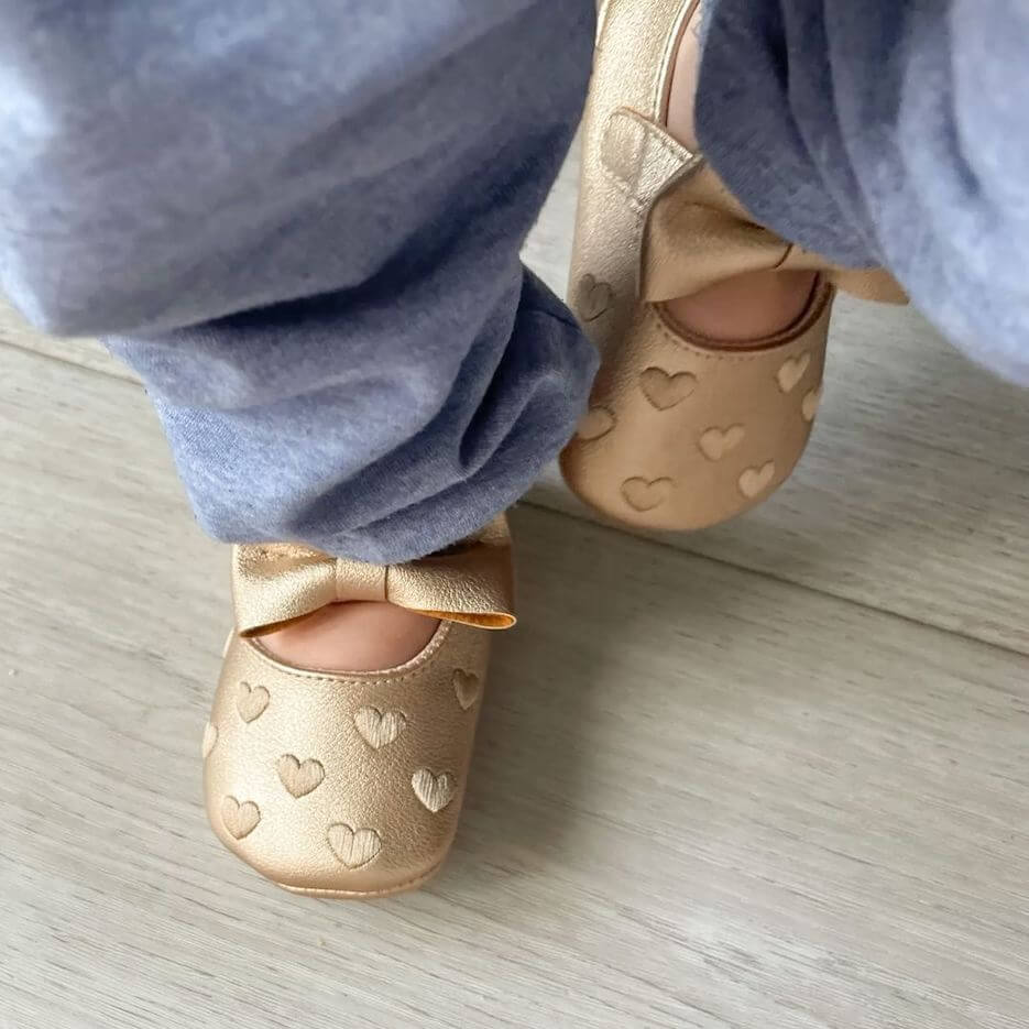 Heart Bow Baby Moccasins | Baby Girl Faux Leather Shoes - Lulu Babe