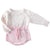 Knit hear baby girl romper in pink & white, with long sleeves - Lulu Babe