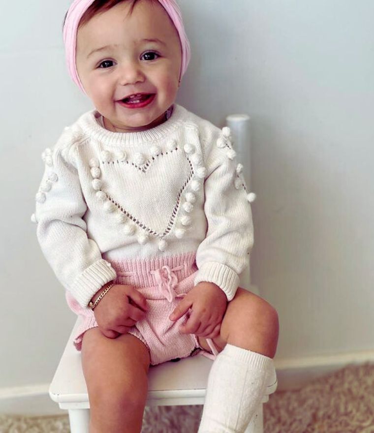 Heart & Pom Pom Knitted Romper