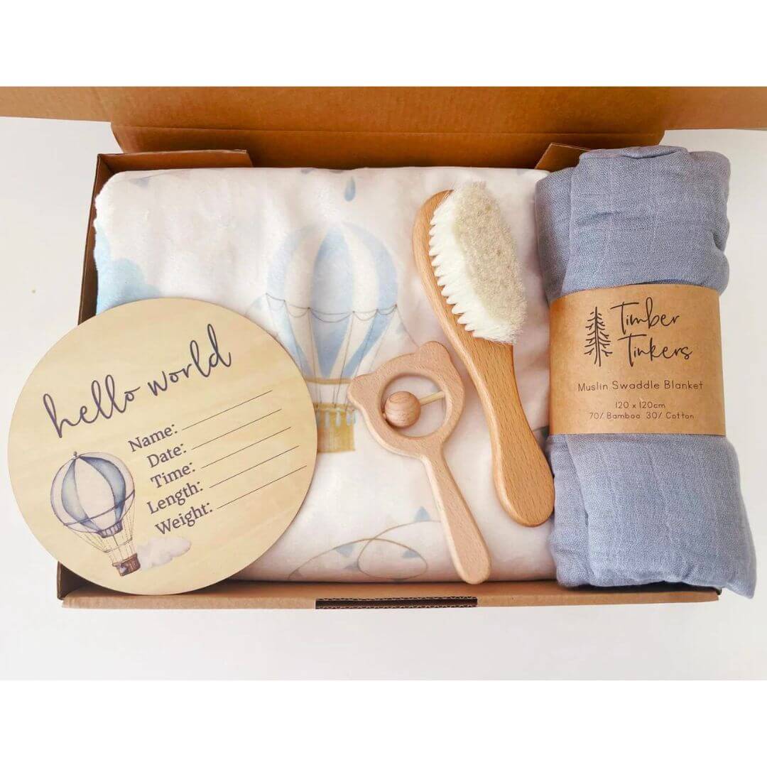 Hot Air Balloon Baby Gift Box | Blanket, Swaddle & Accessories