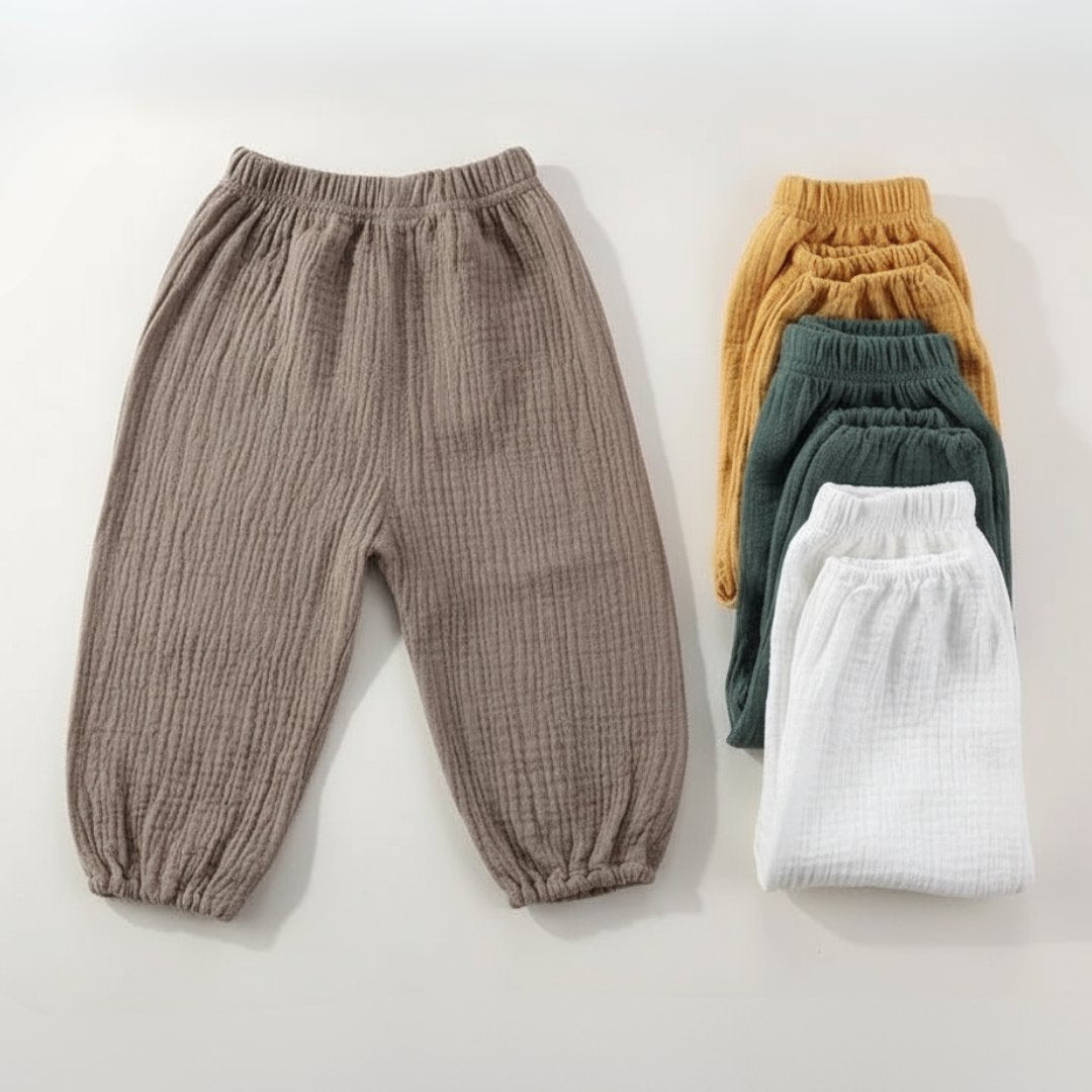 Flatlay of Baby & Toddler Harem Pants | Soft Boho Pants (0-4 Years) - Lulu Babe