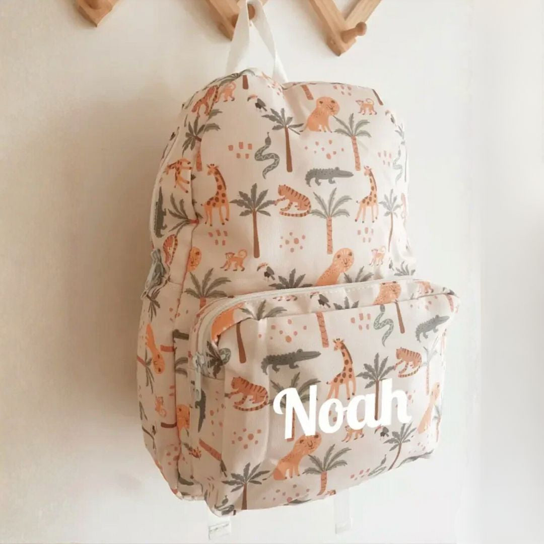 Personalised kids backpack with safari print