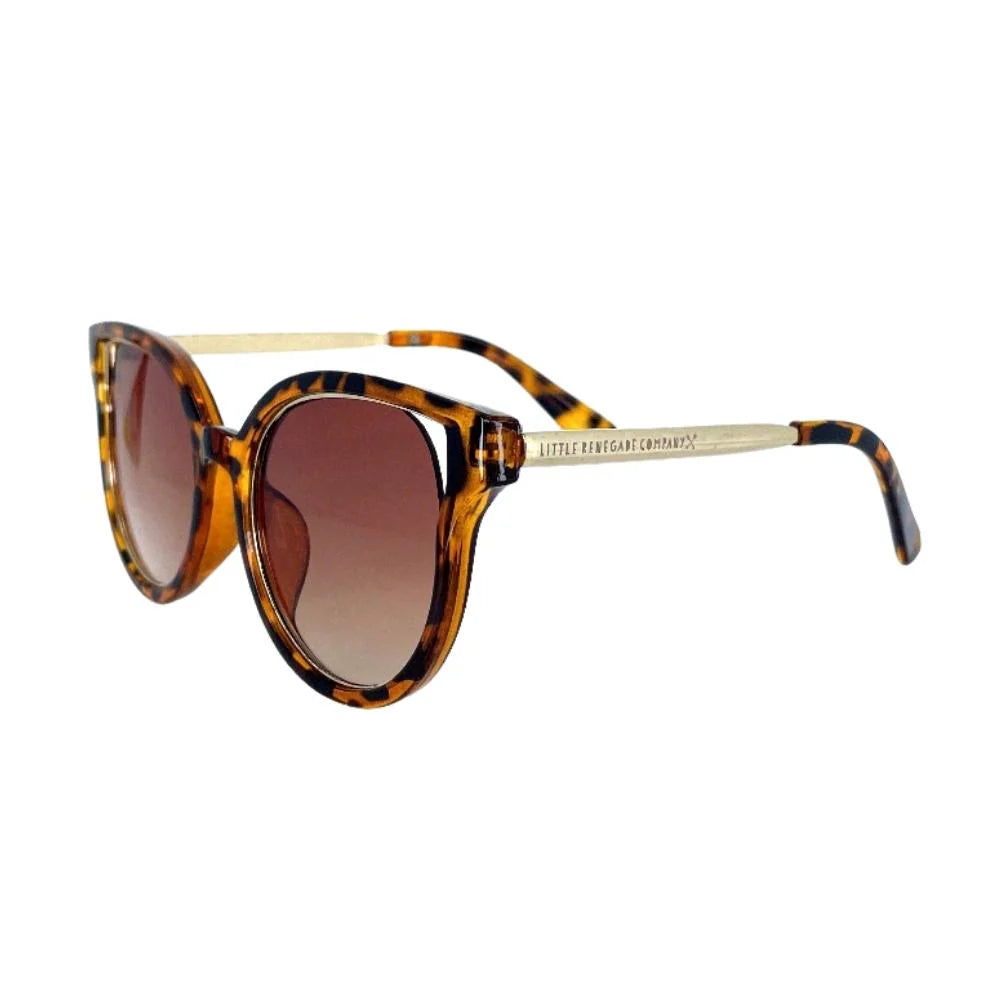 Kids cat-eye sunglasses in tortoiseshell leopard-print with UV400 lenses and gold-tone arms