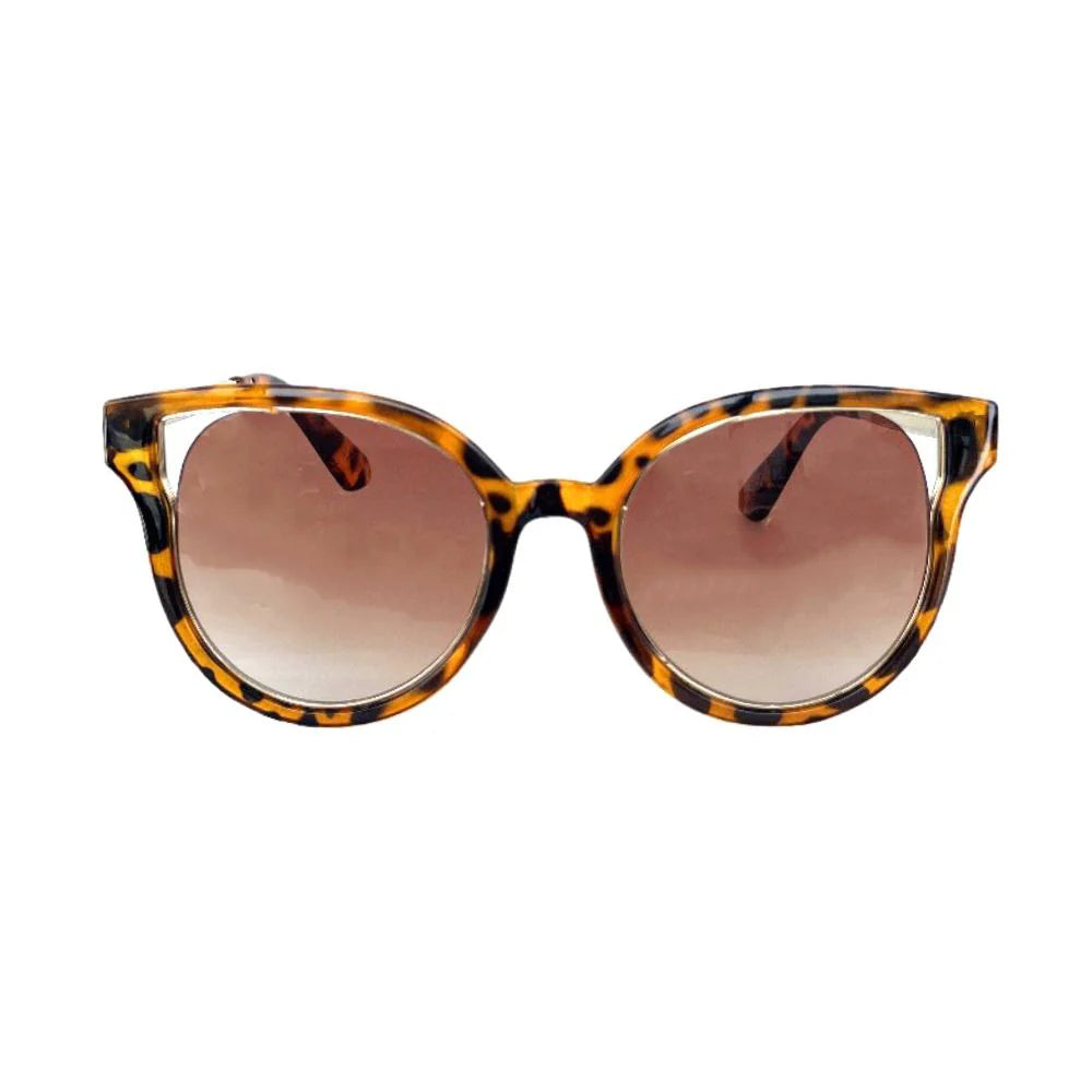 Kids cat-eye sunglasses in tortoiseshell leopard-print with UV400 lenses and gold-tone arms