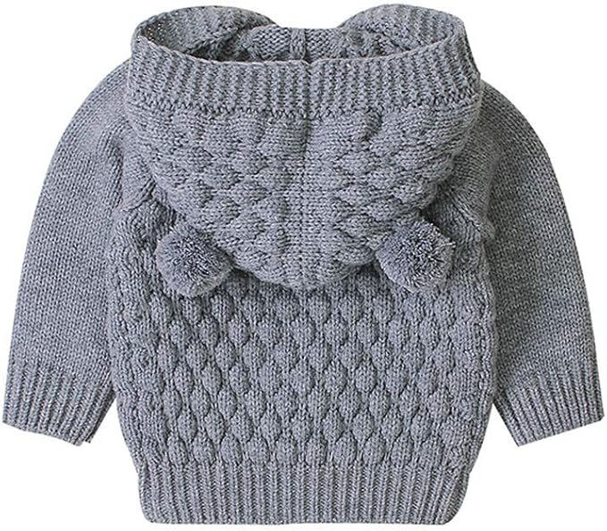 Grey Knit Baby Bear Cardigan with Hood - Lulu Babe