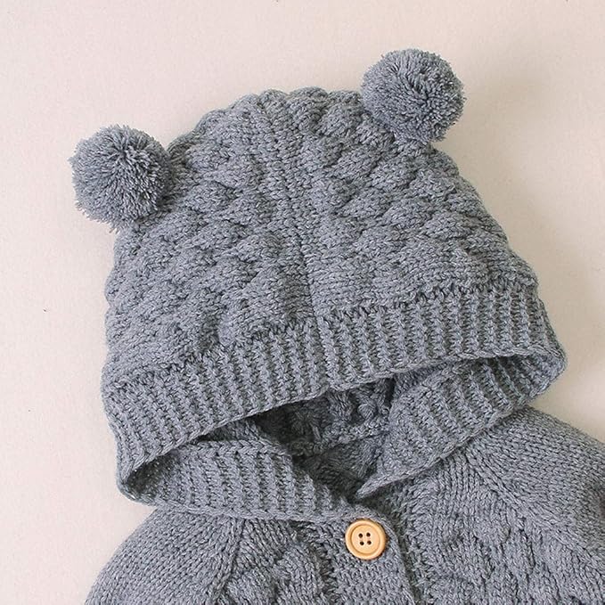 Grey Knit Baby Bear Cardigan with Hood - Lulu Babe