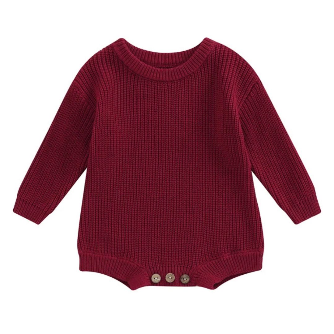 Burgundy knitted baby romper