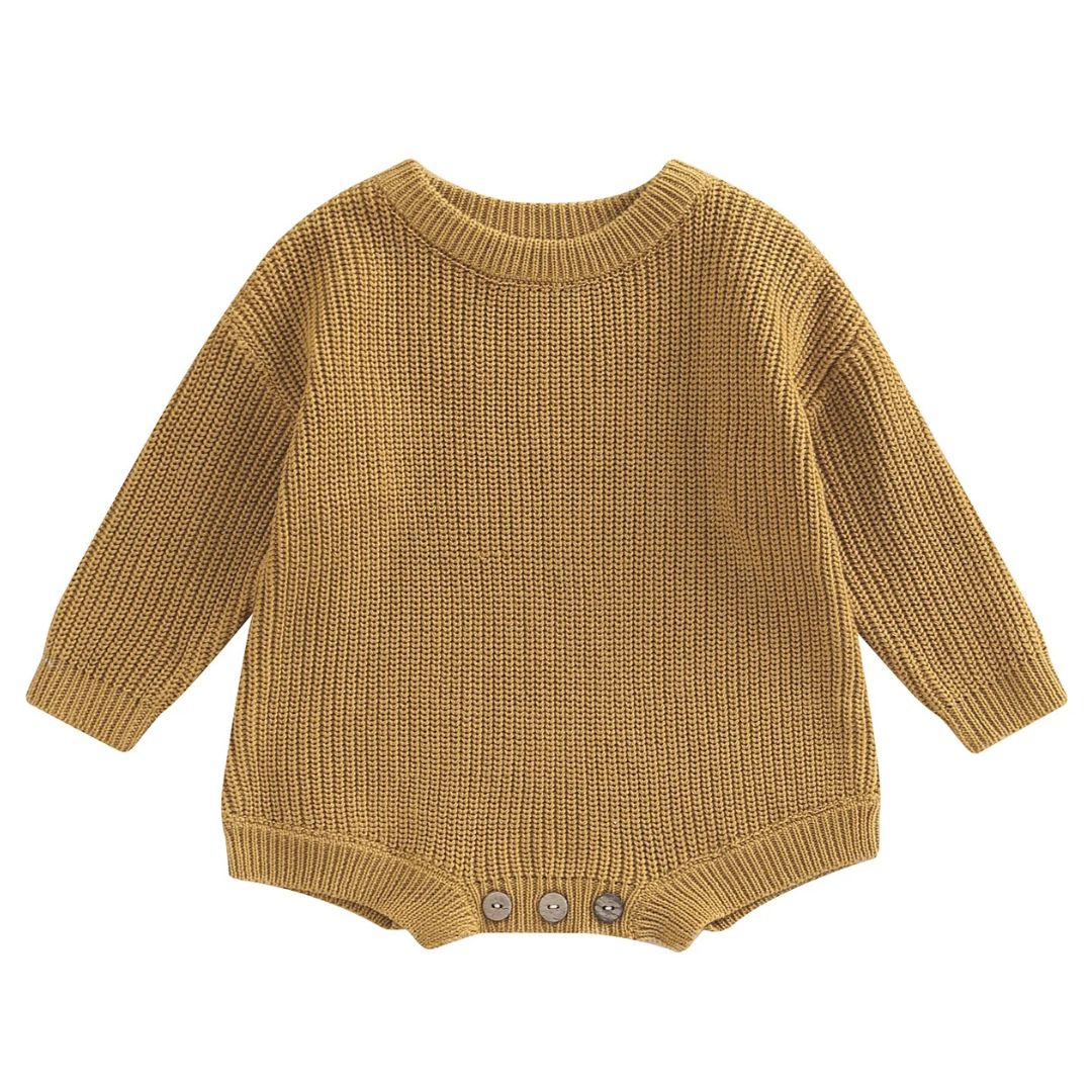 Chunky knit baby romper in caramel, perfect winter baby romper
