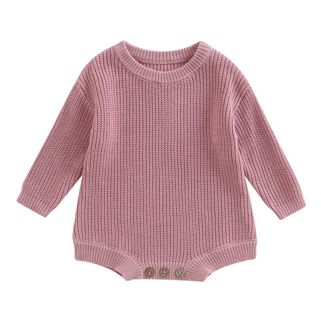 Chunky knit baby romper in rose, perfect knit baby onesie for winter