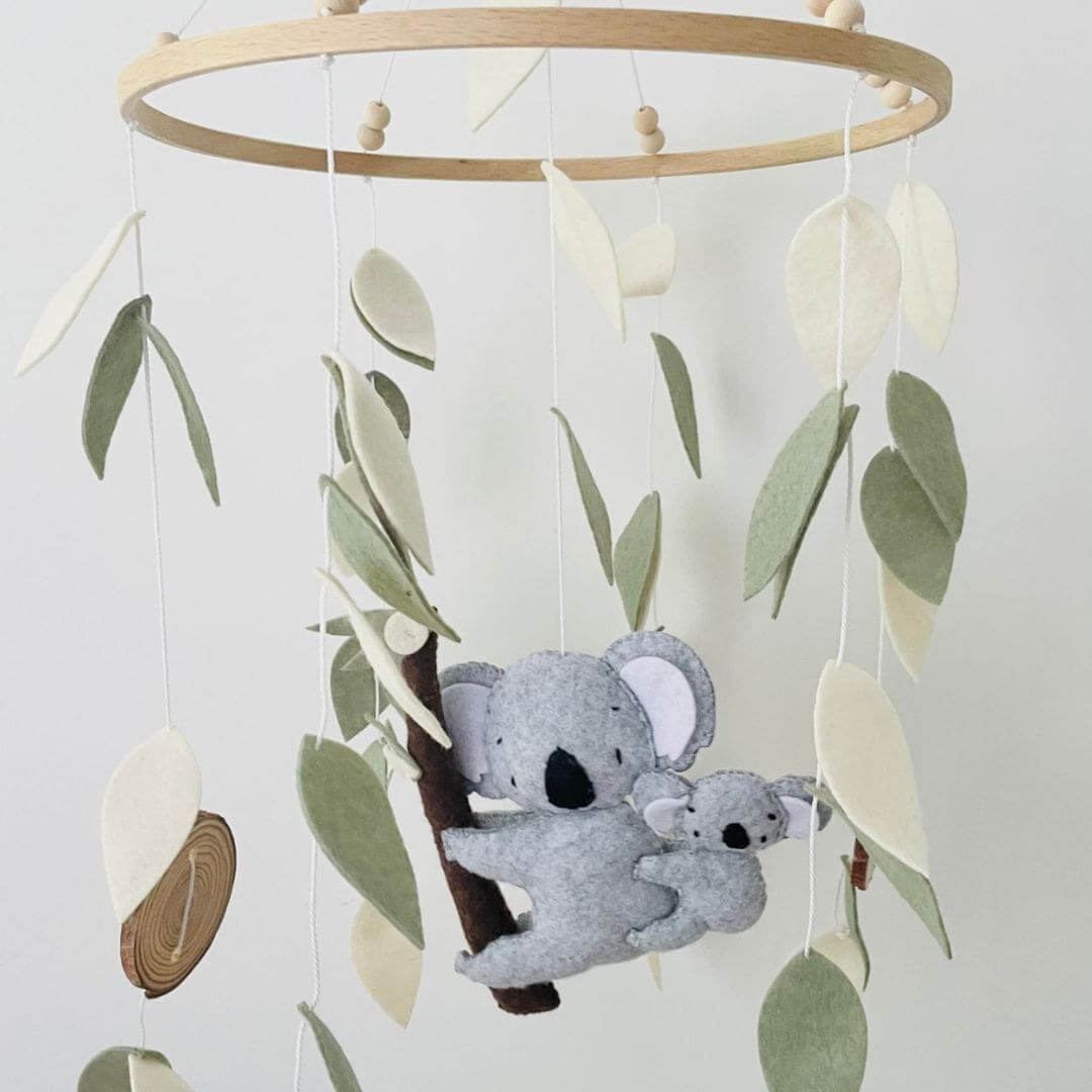 Koala Baby Cot Mobile - Handmade Felt & Wood Australian Nursery Mobile
