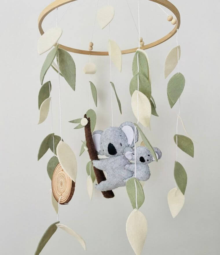 Koala Baby Cot Mobile - Handmade Felt & Wood Australian Nursery Mobile