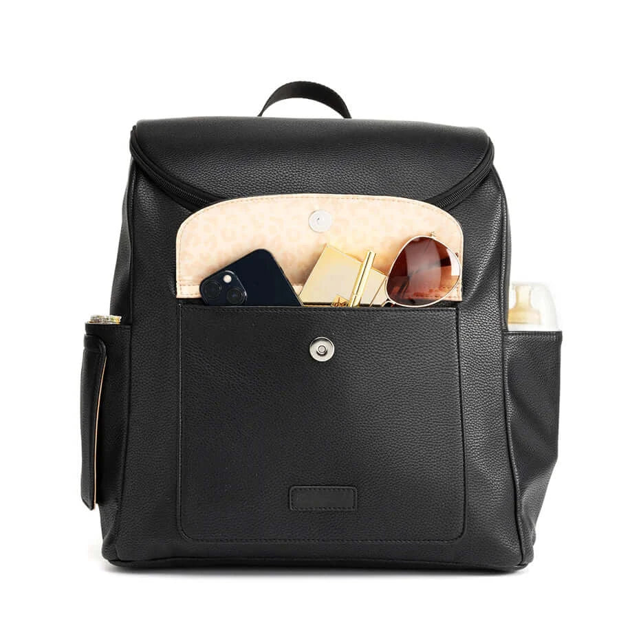 Babymel Lennox Nappy Backpack in Black | Stylish Vegan Leather Nappy Bag - Babymel