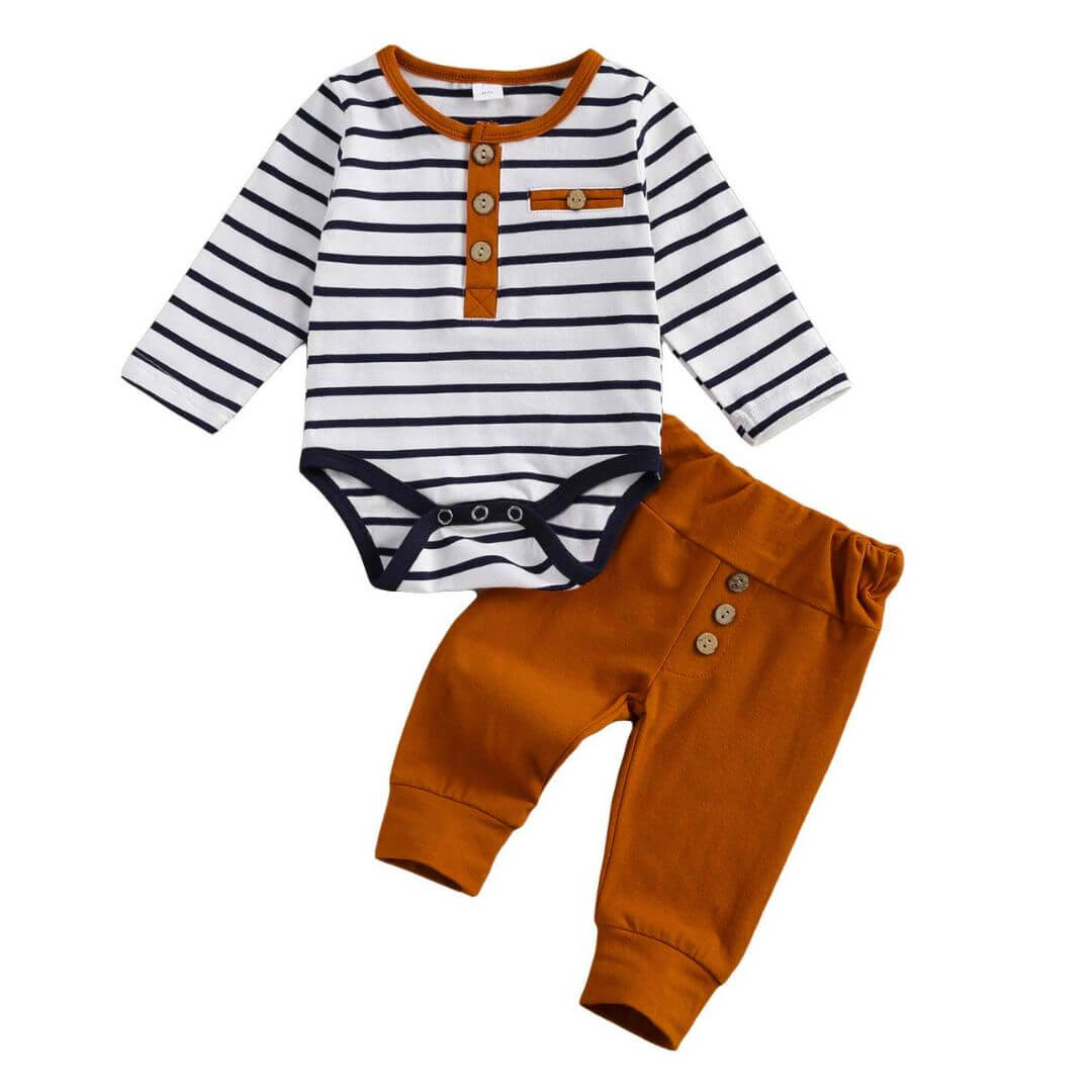 Liam Stripes Baby Boy Set | Striped Bodysuit & Comfy Pants - Lulu Babe