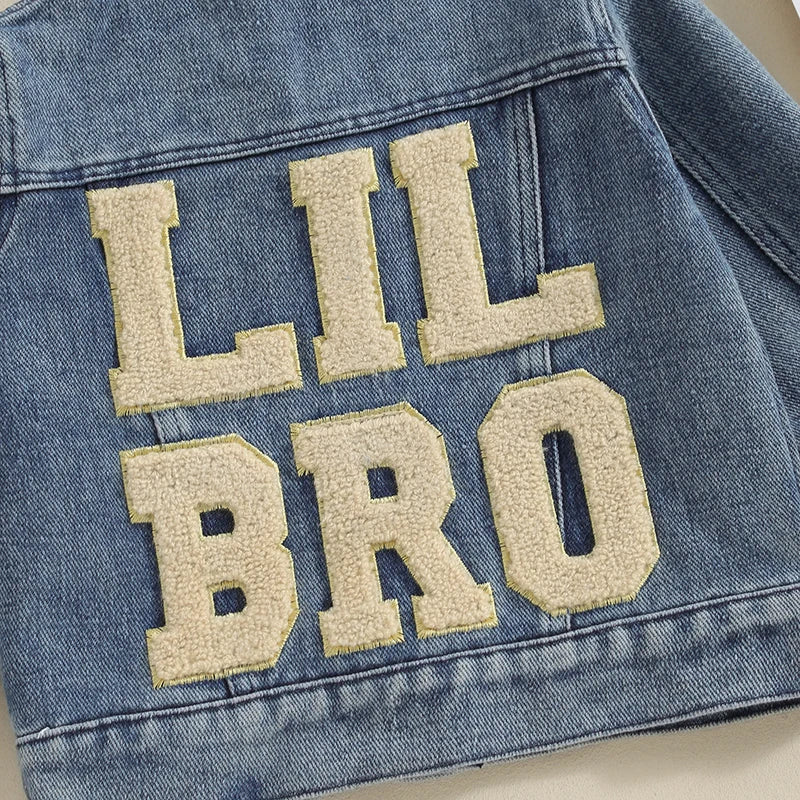 Lil Bro Denim Jacket - closeup of lettering