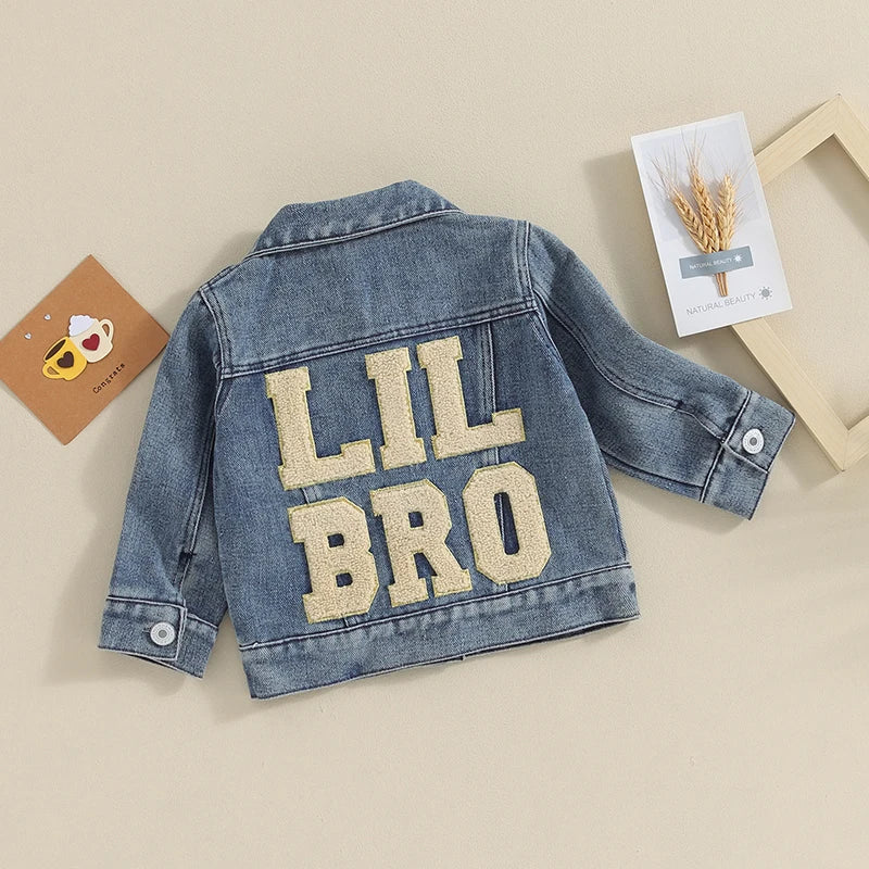 Lil Bro denim jacket for baby brother - flatlay